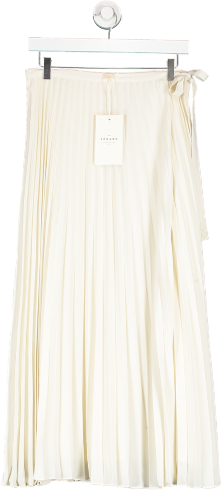Sezane Cream Pleated Dila Midi Skirt  Ecru UK 10