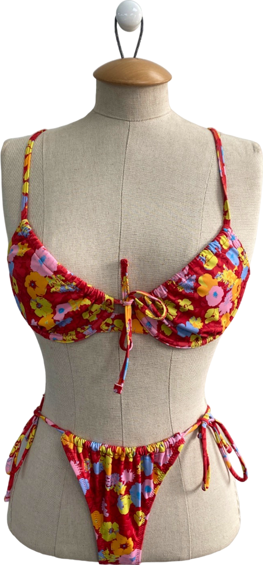 Out From Under Red Floral Bikini Set UK S