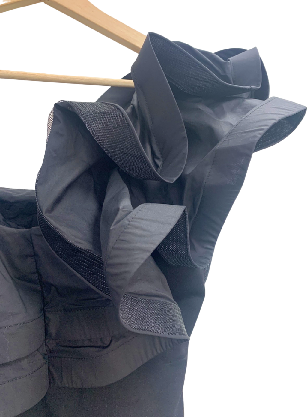 Karen Millen Black Cotton Ruffle Detail Bodysuit UK S