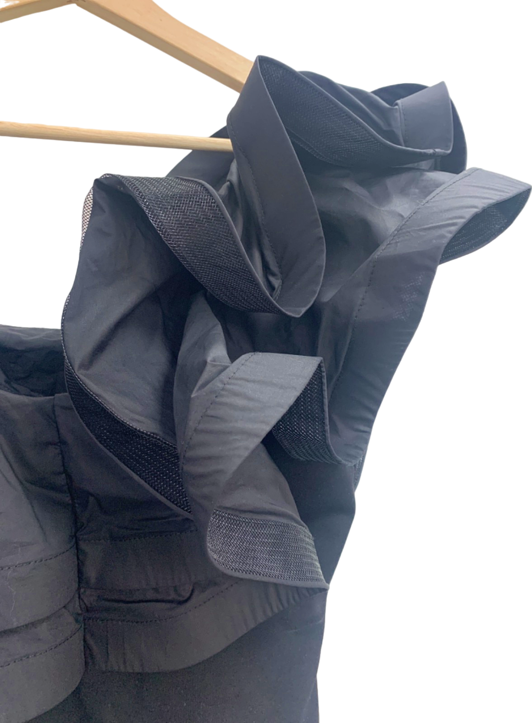 Karen Millen Black Cotton Ruffle Detail Bodysuit UK S