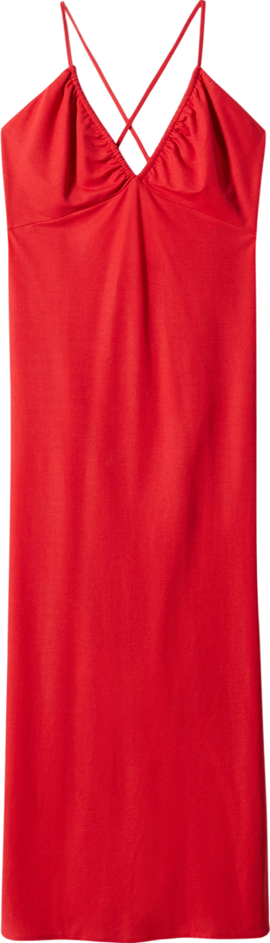 MANGO Red Ruched Midi Dress UK 10