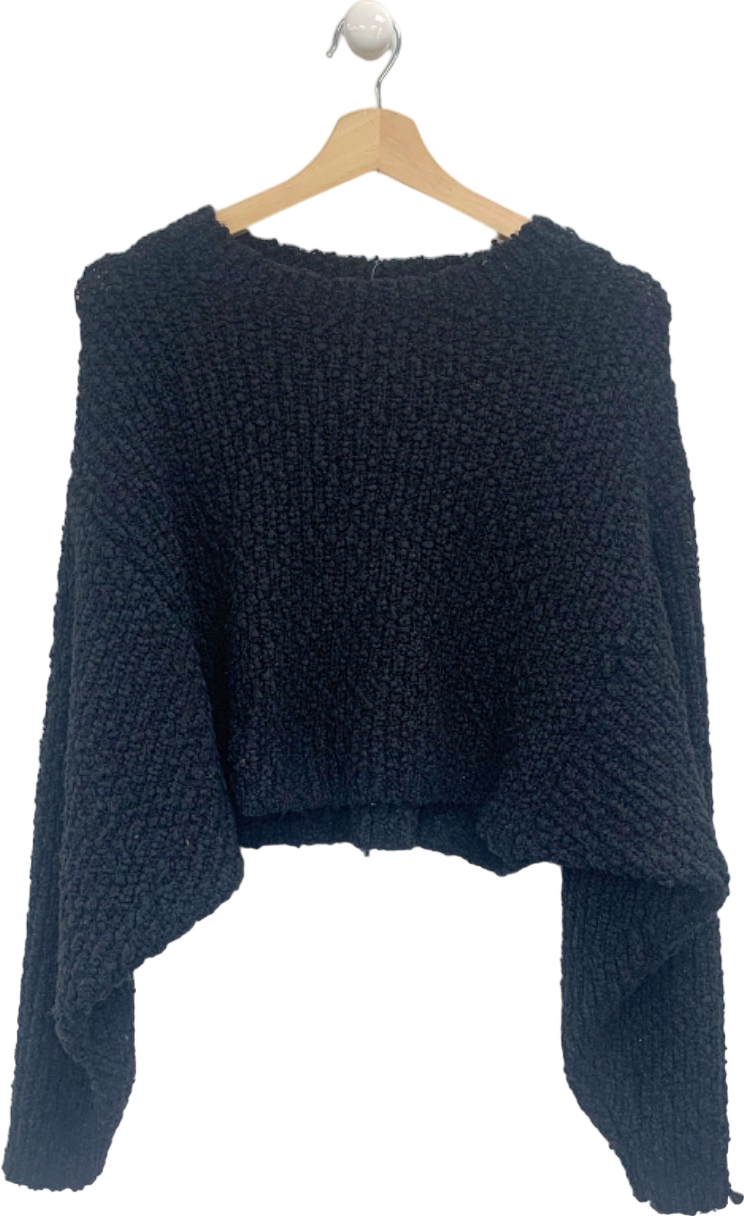 Zara Black Bouclé Knit Cropped Jumper UK M