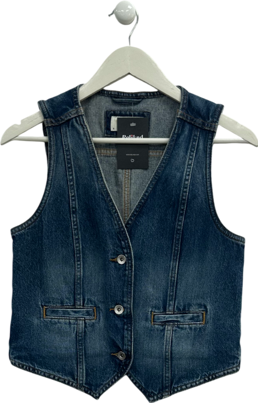 M&S Blue Denim Waistcoat UK 8