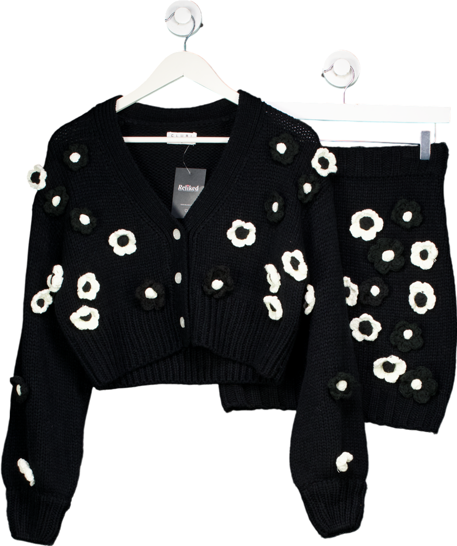 Club L Black Louvre Floral Cardigan And Triomphe Mini Skirt UK S