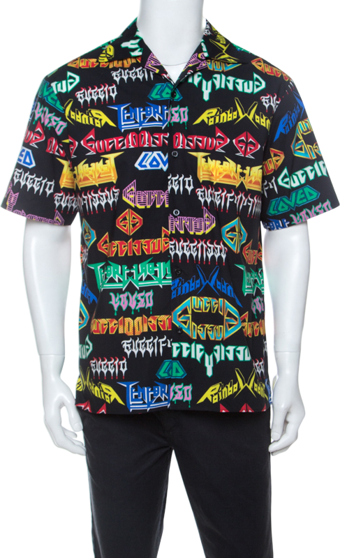 GUCCI Black / Multi Grafitti Logo Print Bowling Shirt Sz52 UK XL