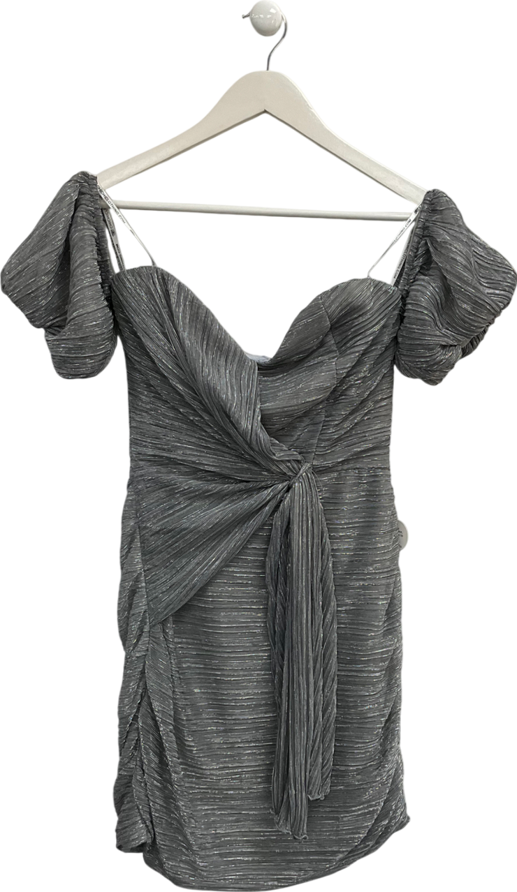 Chi Chi London Metallic Puff Sleeve Bordot Mini Dress UK 12