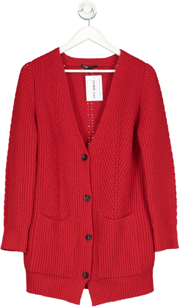 Maje Red Long Knit Cardigan UK S