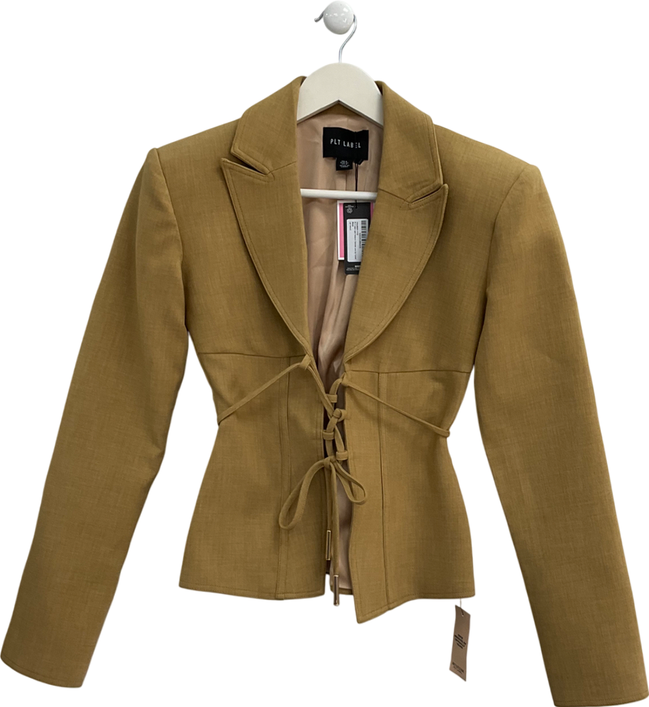 PrettyLittleThing Yellow Light Tobacco Tailored Lace Up Corset Blazer UK 8