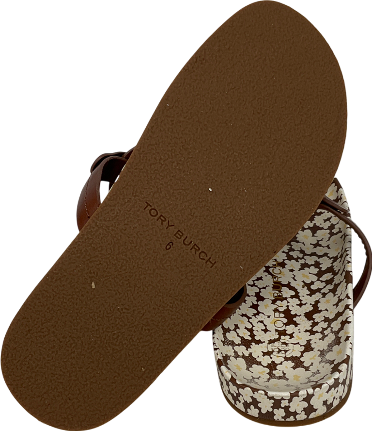 Tory Burch Brown Floral Print Leather Sandal UK 4 EU 37