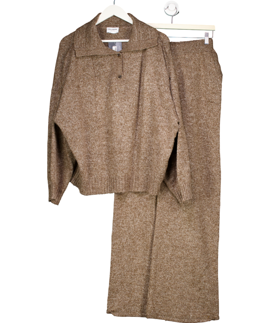 Collusion Brown Knitted Oversized Button Up Co - Ord UK M