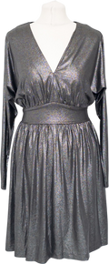 HALSTON HERITAGE Metallic Pewter Long Sleeve Dress UK 4