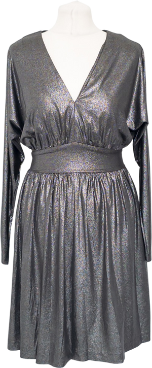 HALSTON HERITAGE Metallic Pewter Long Sleeve Dress UK 4