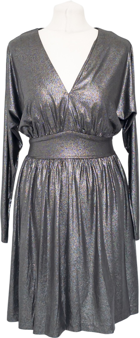 HALSTON HERITAGE Metallic Pewter Long Sleeve Dress UK 4