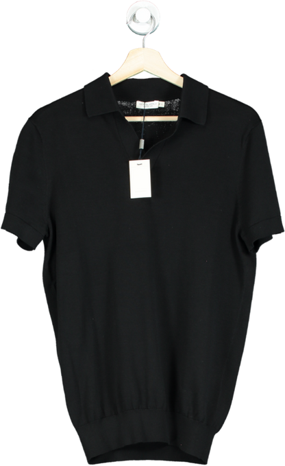 SuitSupply Black Californian Cotton & Mulberry Silk Buttonless Knit Polo Top UK XS