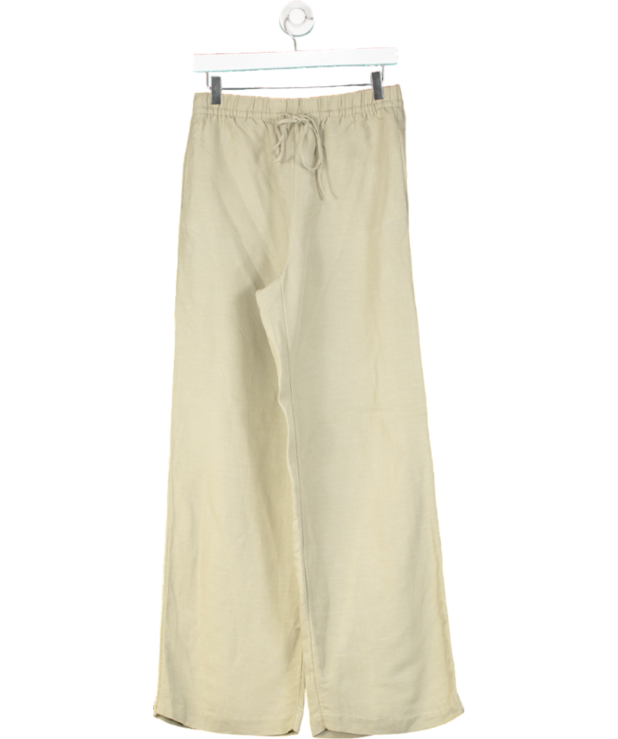 H&M Green Linen Blend Drawstring Trousers UK S