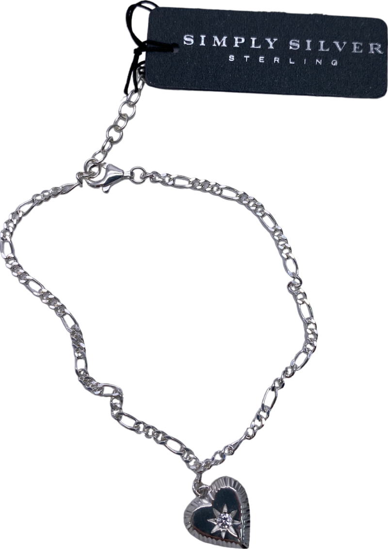 SIMPLY SILVER 925 Sterling Silver Heart Pendant Bracelet One Size