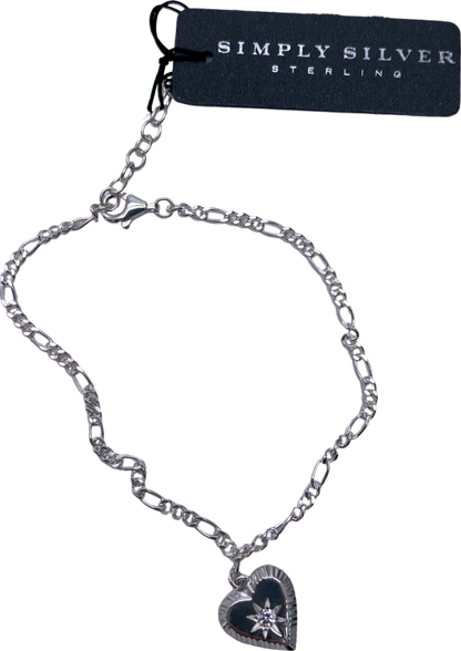 SIMPLY SILVER 925 Sterling Silver Heart Pendant Bracelet One Size