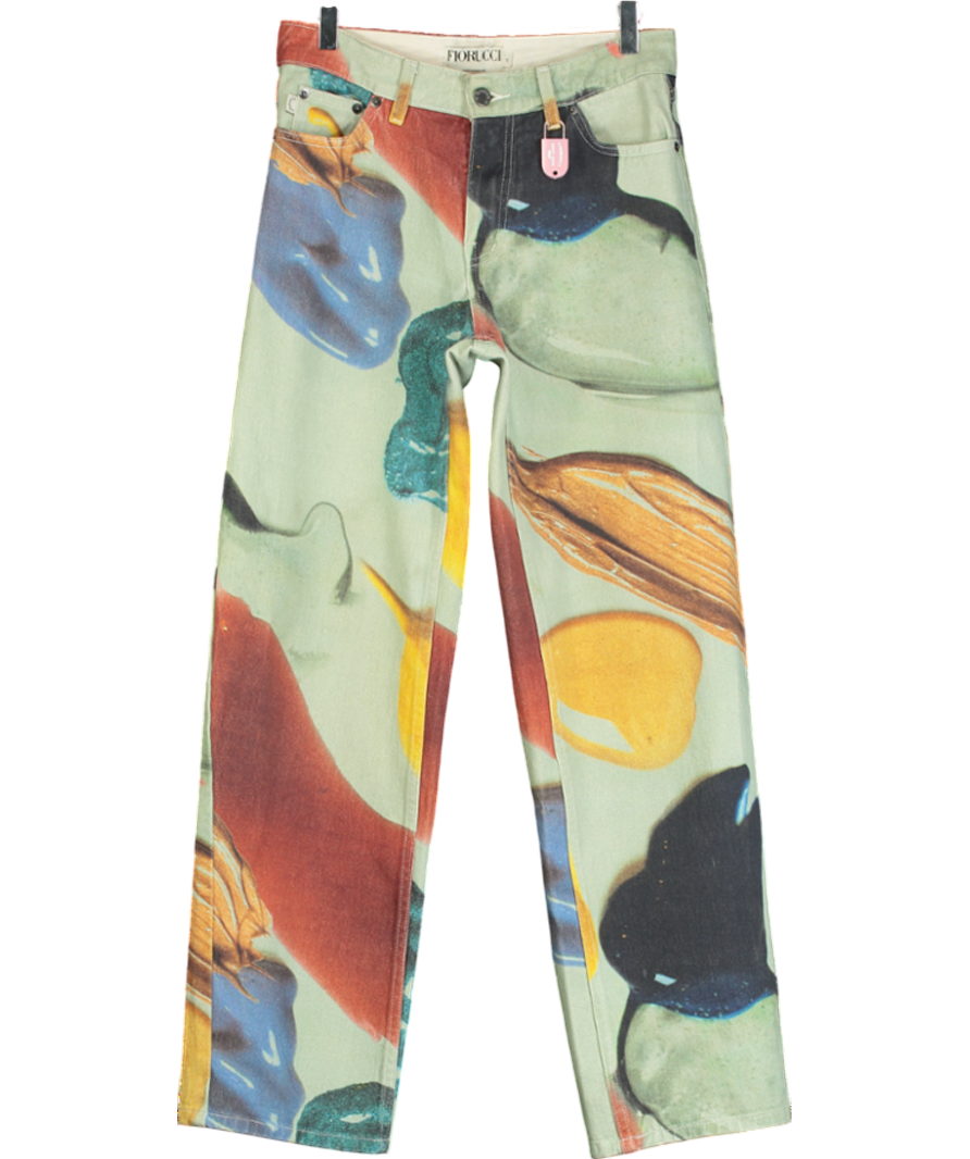 FIORUCCI Green Paint Print Straight Jeans W26