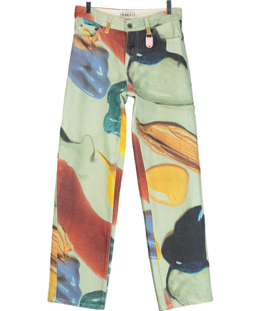 FIORUCCI Green Paint Print Straight Jeans W26