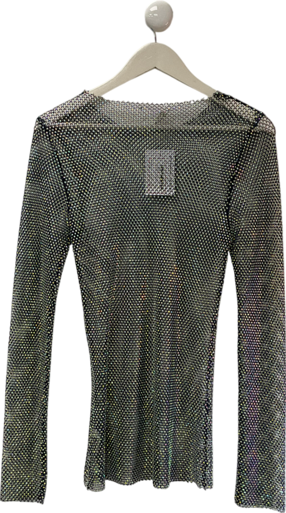 Free People Metallic Diamonte Embellished Mesh Top UK M