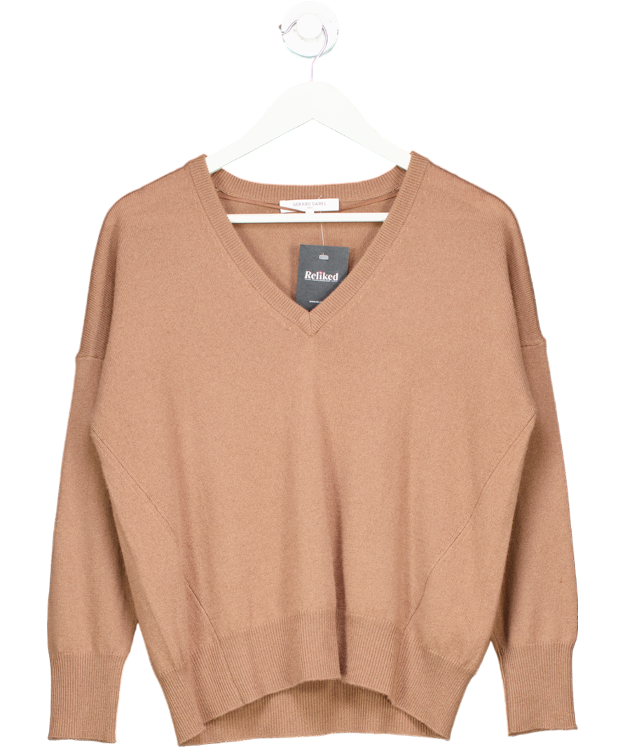 Gerard Darel Brown V Neck Cashmere Sweater UK S