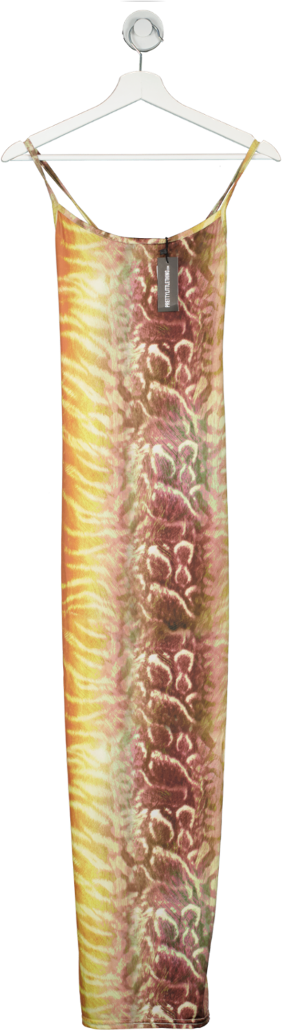 PrettyLittleThing Multicoloured Shape Animal Print Slinky Spaghetti Strap Midaxi Dress UK 8