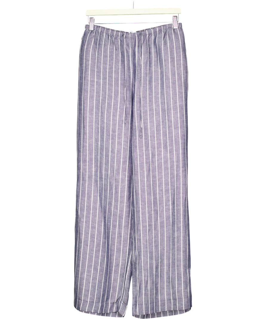 H&M Blue Wide Linen-blend Trousers UK XXL