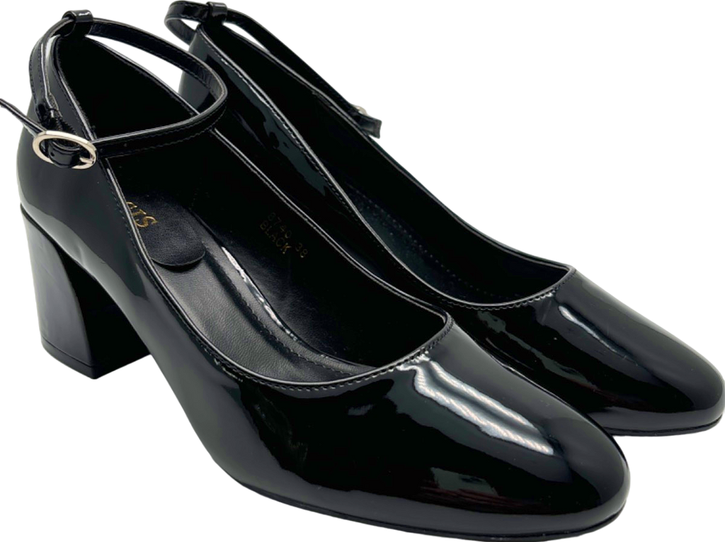 Oasis Black Patent Block Heel Shoes UK 5