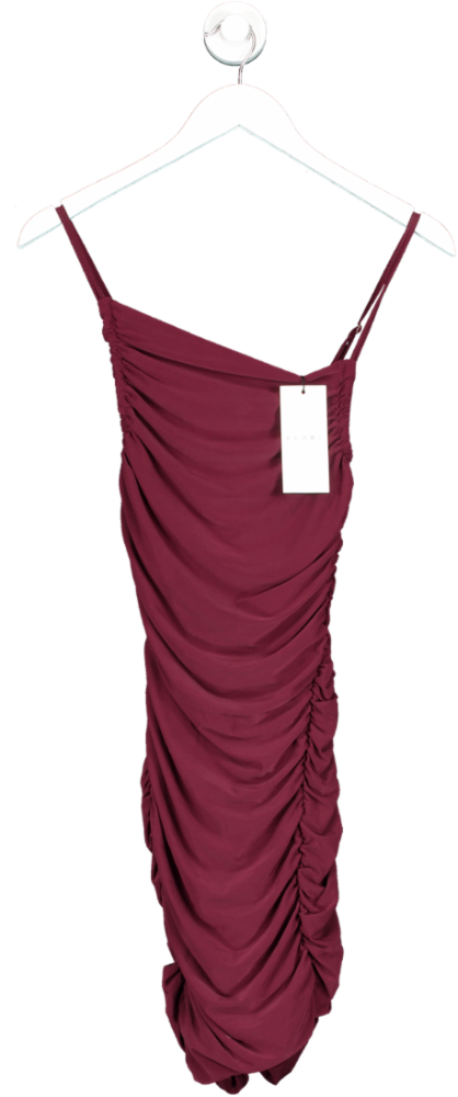 Club L Purple Brightest Burgundy Ruched Strappy Asymmetric Bodycon Mini Dress UK 4