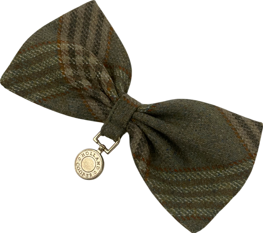 Holland Cooper Green Tweed Dog Collar Bow Tie One Size