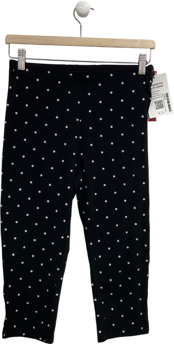 Cider Black Polka Dot Cotton Blend Jersey Capri Leggings UK XS