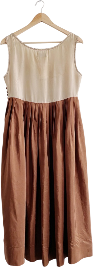 WYETH Two-tone Brown Silk Midi Dress UK S