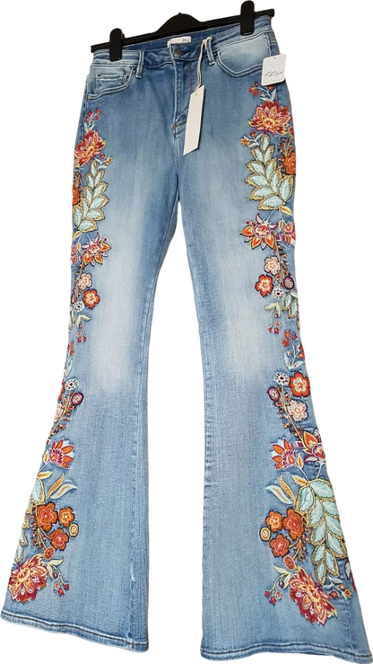 Free People Blue X Driftwood Farrah Embroidered Flare Jeans  - Tallulah W28