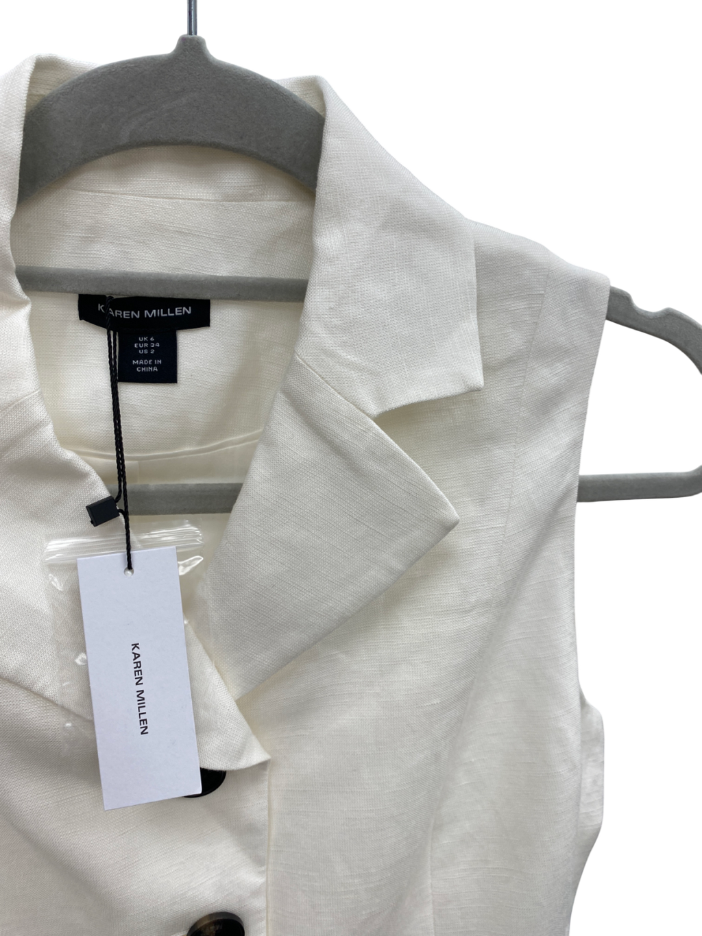 Karen Millen Cream Viscose Linen Tailored Waistcoat UK 6