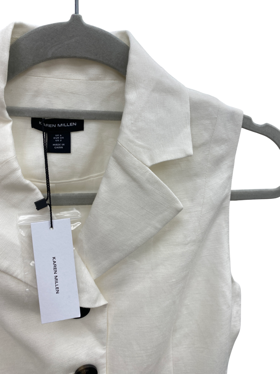 Karen Millen Cream Viscose Linen Tailored Waistcoat UK 6