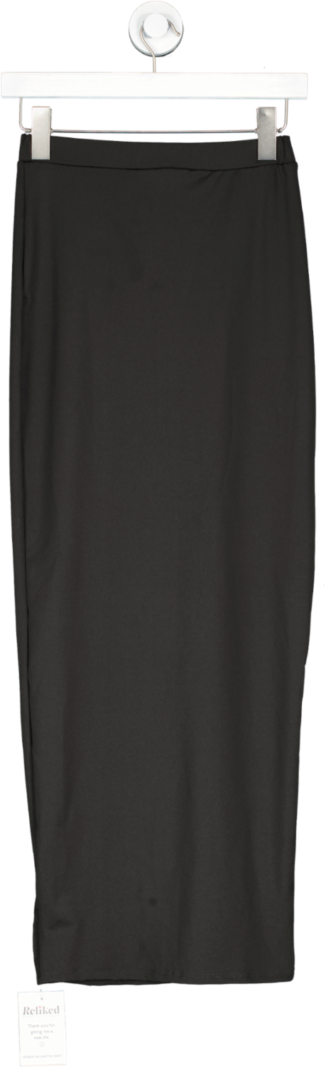 Fashion Nova Black Slinky Midi Skirt UK XS