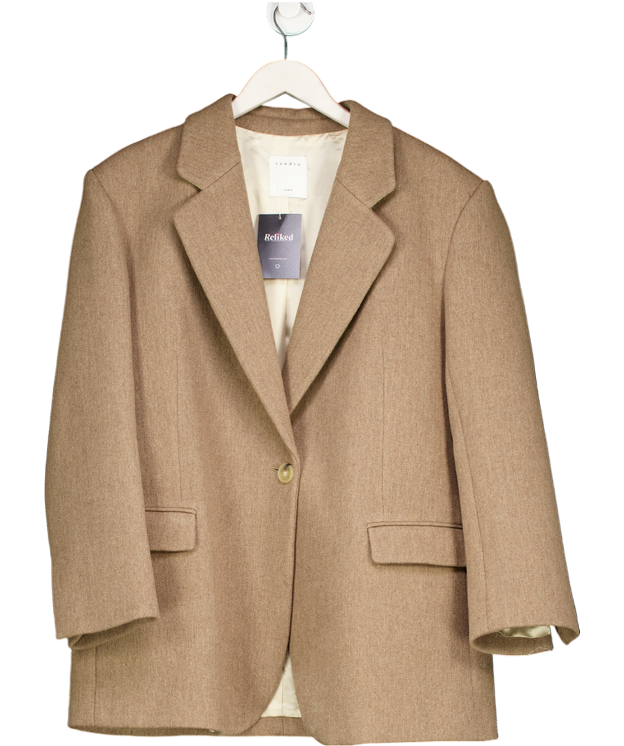 SANDRO PARIS Beige Oversize Wool Blend Blazer Fr40 UK 12