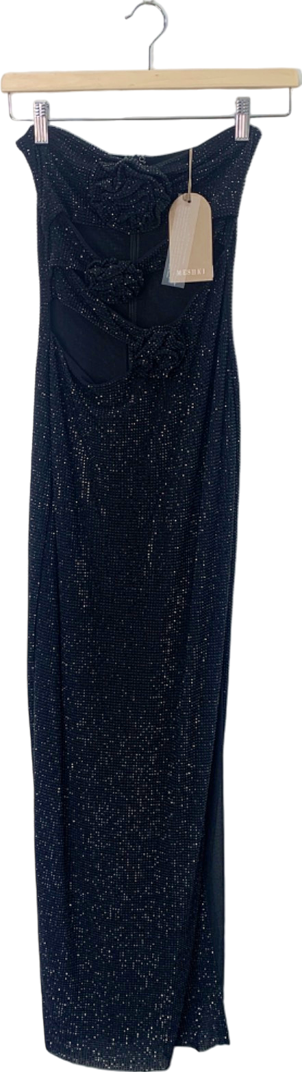 Meshki Black Stassie Strapless Rose Diamante Maxi Dress UK XXS