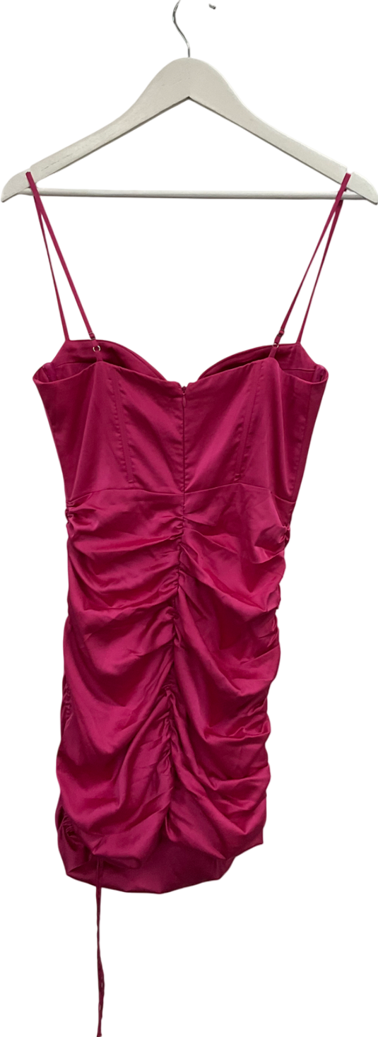 Oh Polly Pink Timeless Romance Ruched Asymmetric Satin Mini Dress UK 10