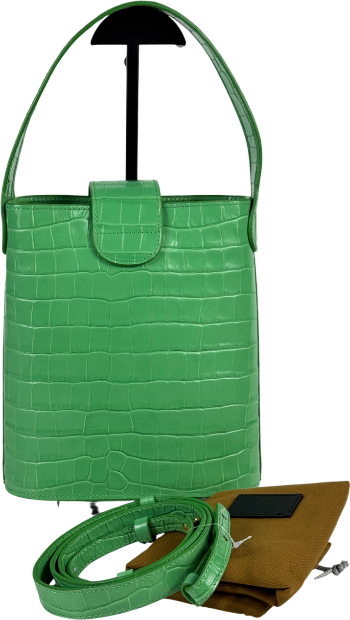 C.NICOL Green Embossed Italian Leather Mini Bucket Bag With Shoulder Strap