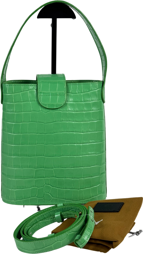 C.NICOL Green Embossed Italian Leather Mini Bucket Bag With Shoulder Strap