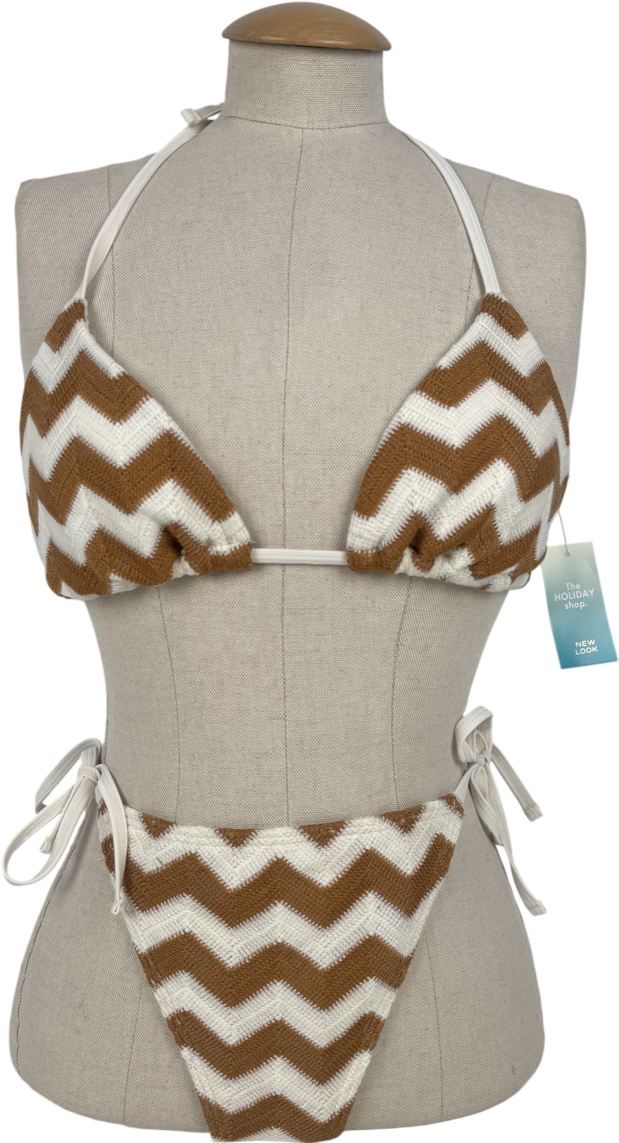 New Look Brown And White Contrast Bikini Set UK M