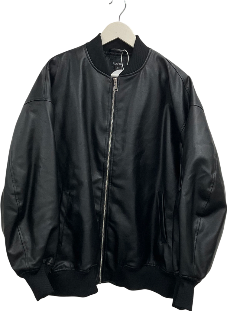 boohoo Black Faux Leather Oversized Bomber Jacket UK 12