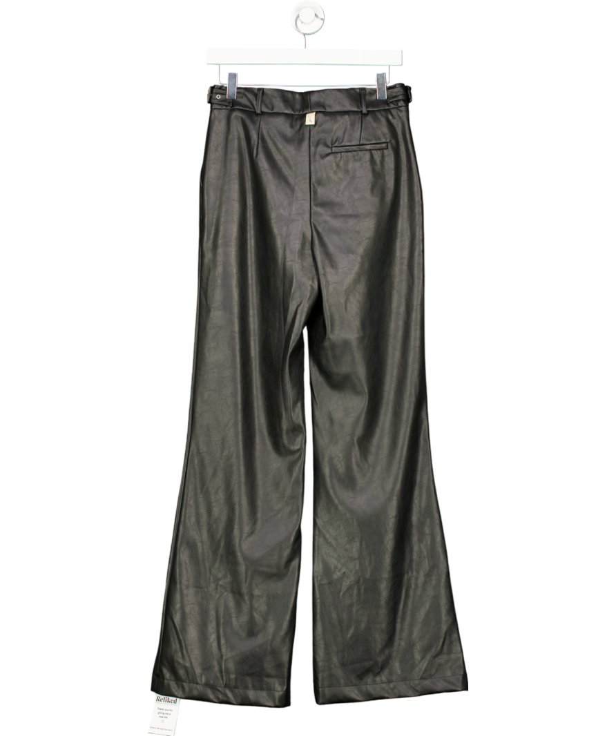 Prevu Black Aurora Wide Leg Faux Leather Trousers UK 8