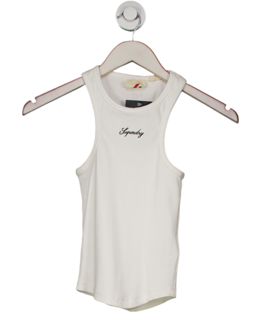 Superdry White Script Embroidered Racer Back Vest UK 6