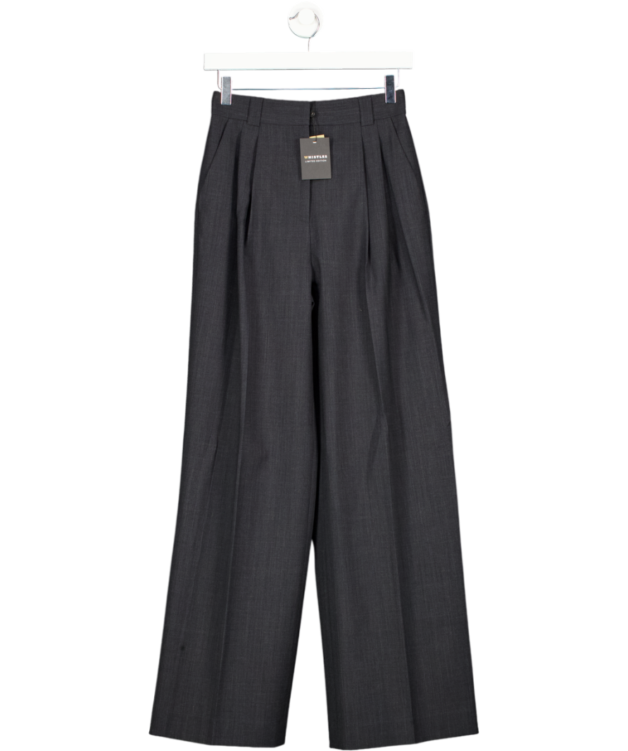 Whistles Grey Frida Wool Blend Wide Leg Trouser UK 8