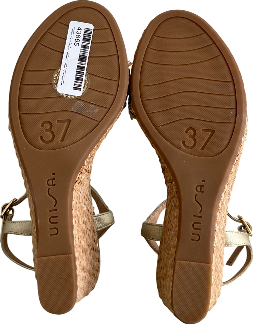 Unisa Metallic Kathy Gold Leather Espadrilles UK 4 EU 37 👠