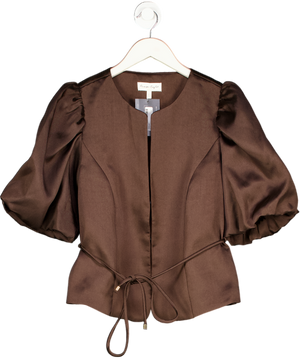 Phase Eight Ltd.edition Chocolate Brown Ivy Puff-sleeve Satin Top UK 8