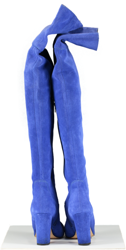 Pinko Electric Blue Suede Over The Knee Blovk Heel Boots UK 5 EU 38 👠