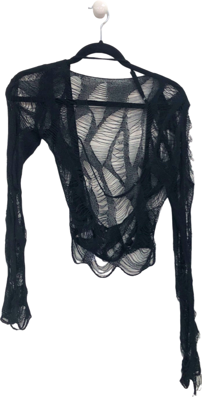 Jaded Black Distressed Mesh Top UK M